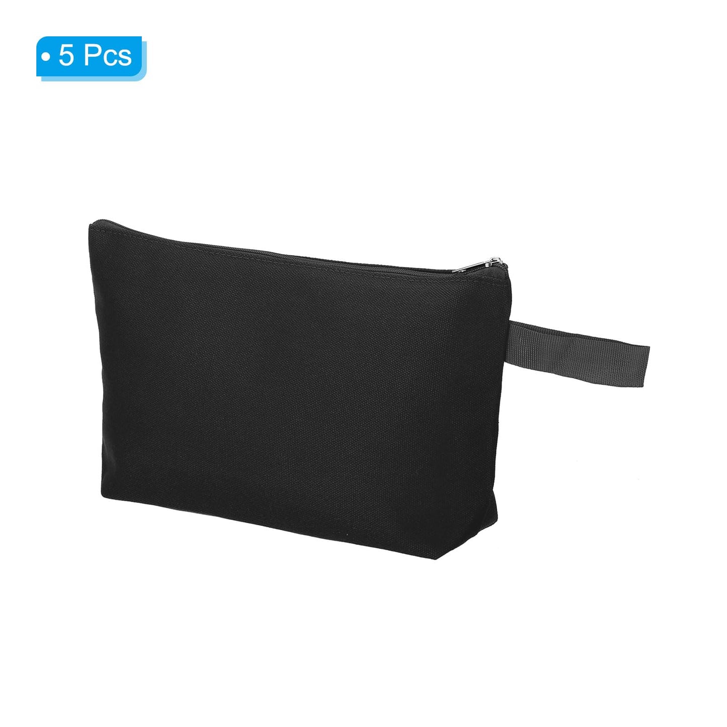 PATIKIL 12.2 x 7.5 Canvas Makeup Bags with Strap, 5 Pack Pencil Multipurpose Cosmetic Zipper Bag Case Travel Toiletry Storage Pouch Organizer for Home Office, Black