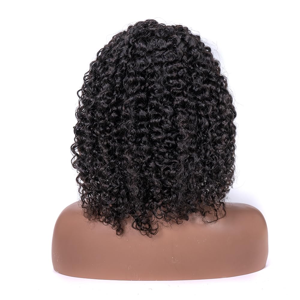 YANZIJF 14 Inch Headband Wig Human Hair Jerry Curly Headband Wigs for Black Women Glueless None Lace Front Wig Full Machine Made Curly Wave Headband Wigs Natural Color (curly Headband Wigs)