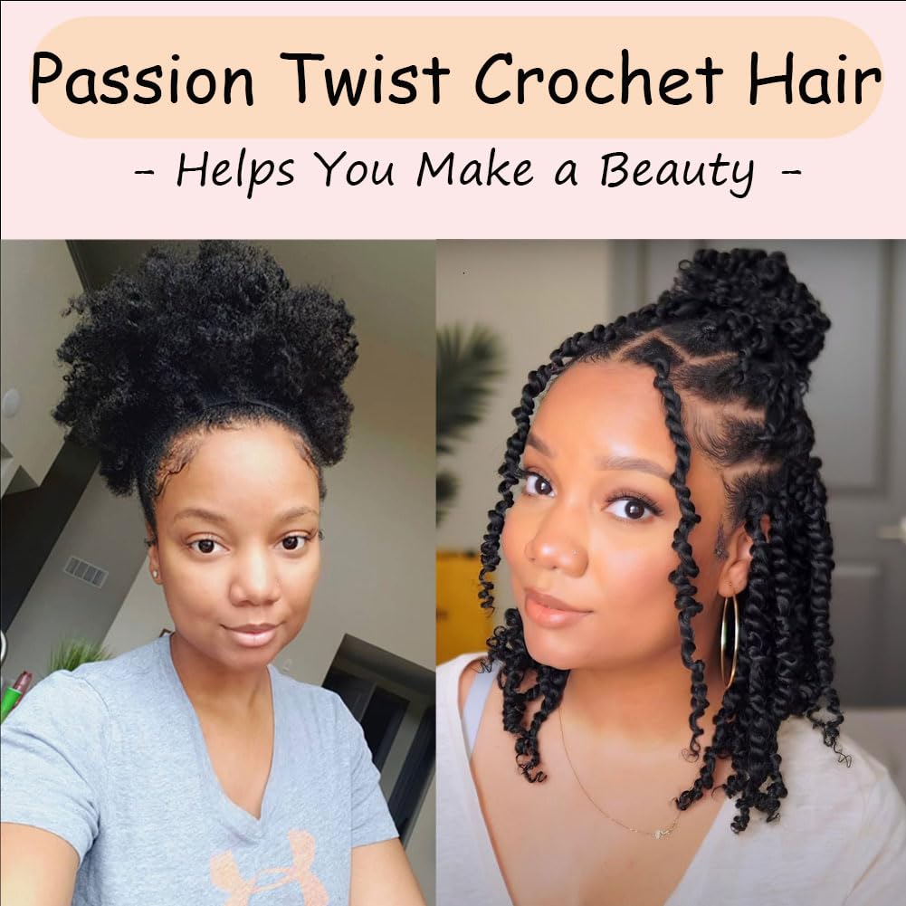 8 Packs Passion Twist Hair 8 Inch Pre-twisted Passion Twist Crochet Hair Pre-looped Crochet Braids Hair for Women Passion Twists Braiding Hair Synthetic Hair Extensions(12Strands/Pack; T1B/BUG#)