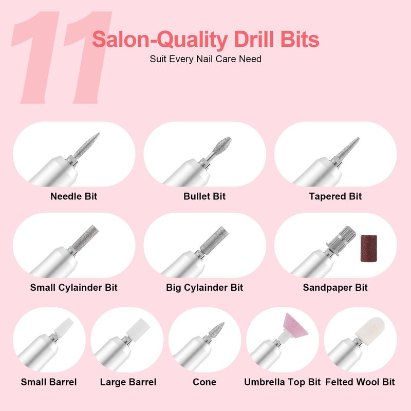 Electric 45000RPM Nail Drill Machine Rechargeable Portable Nail File Electric DIY Nail Drill Kit with Smart LCD Screen for Gel Nail Manicure and Pedicure Reflective Body etc (Grey)