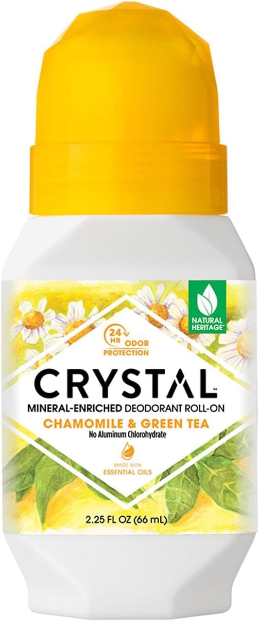 Crystal Deodorant - Mineral Roll on Vegan Deodorant for Women and Men, Chamomile & Green Tea - 2.25 fl. oz. (15 Pack) (Packaging May Vary)