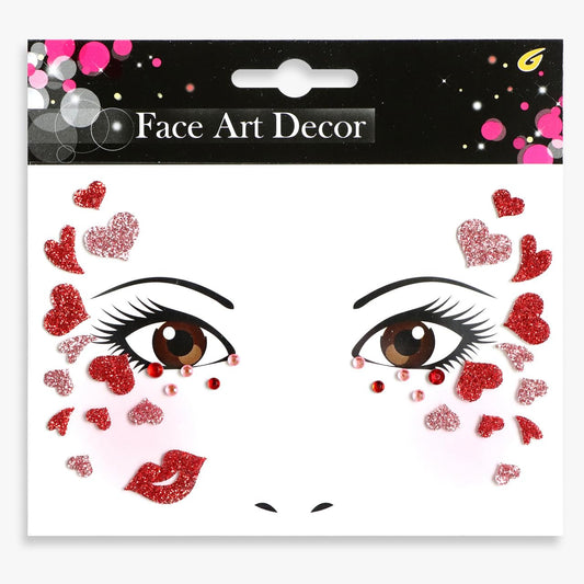 Valentine's Day Face Gems Face Jewels Stickers Red Love Heart Lip Self Adhesive Eye Body Face Nail Hair Crystal Rhinestones for Makeup Festival Glitter Face Art Decor 2Sheets (style1)