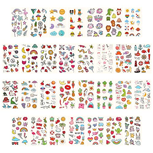 Metker Temporary Tattoos for Kids - 90 Sheets 1000+ Designs | Waterproof Temporary Tattoos toys for Birthday Party Favors, Group Activities | Educational & Safe Skin Art