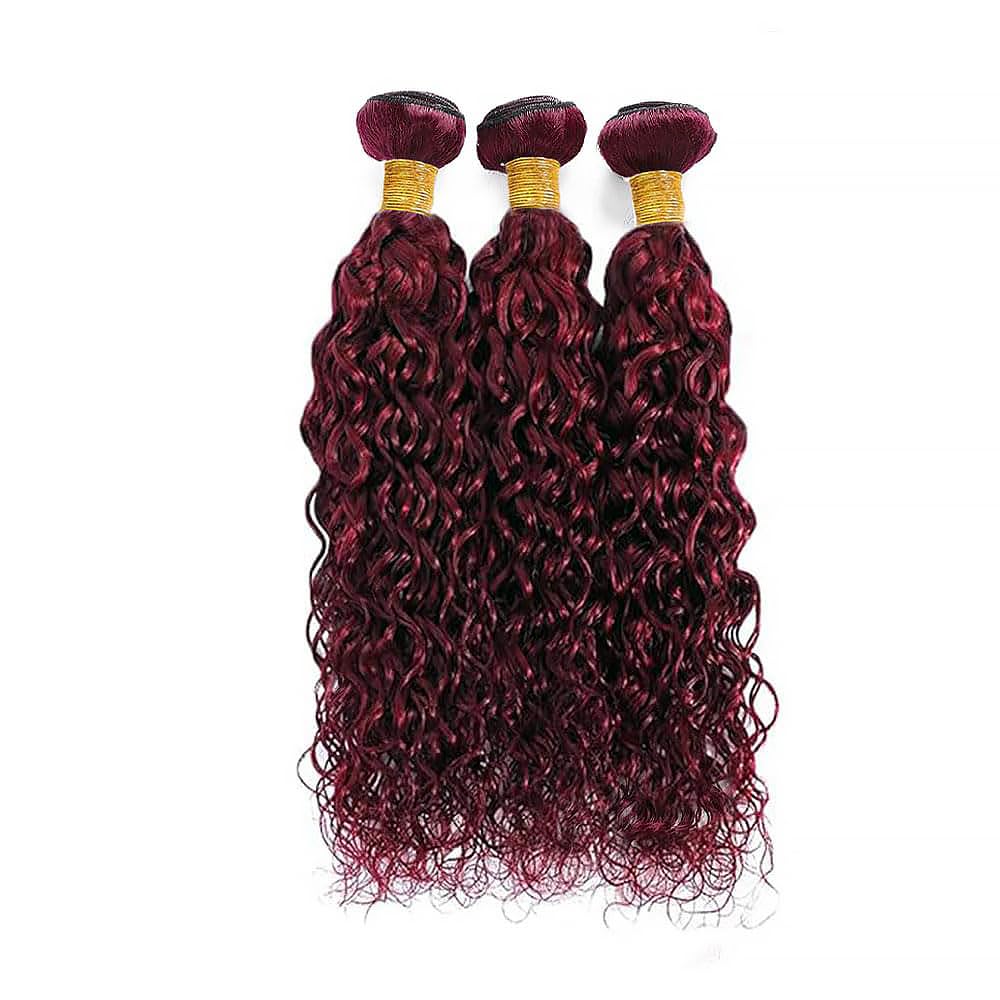 Water Wave Human Hair Bundles 16 18 20 Inch #99J Burgundy Bundles Human Hair Wine Red 12A Unprocessed Native Virgin Hair 50G Per Bundle 3 Extensions Wet and Wavy Weave for Women
