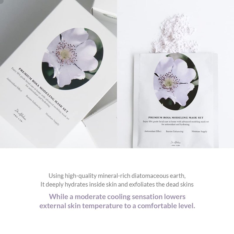 Dr.Althea Premium Rosa Modeling Mask - Measuring spoon and spatula included, 25g x 5 ea, Cooling effect, Hydration, Skin barrier enhancement. Soothe the redness. Vegan & Cruelty free Modeling Mask