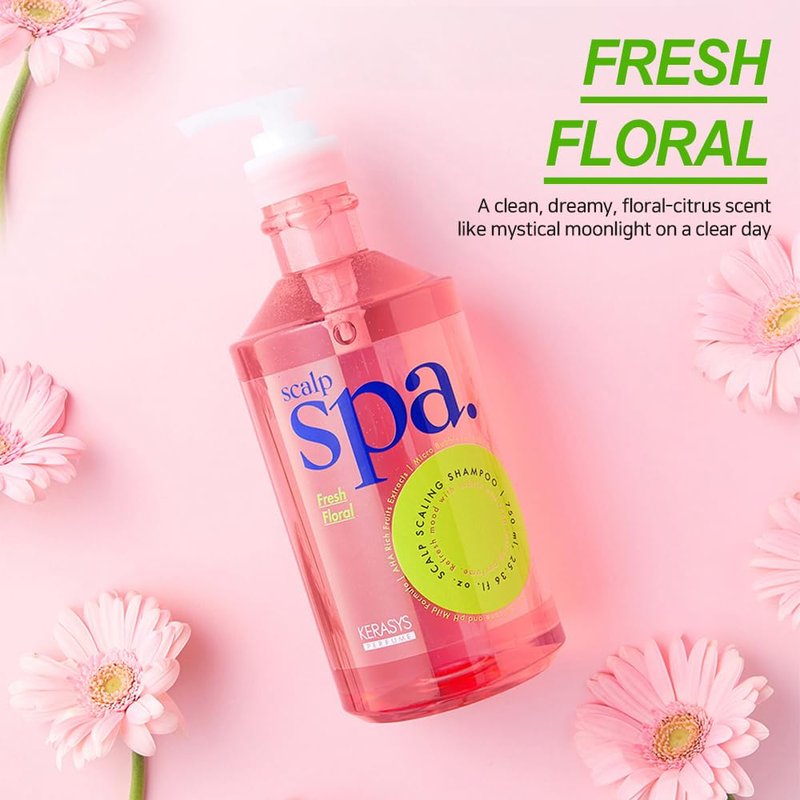 Kerasys Scalp Spa Silicone Free Weakly Acidic AHA Fresh Floral 25.36 fl oz / 750 ml (Shampoo + Conditioner Set)