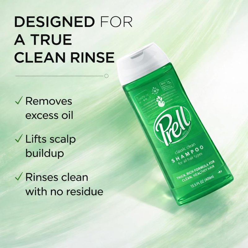 Prell Classic Clean Shampoo, Leaves Hair Healthy, Shiny and Full of Texture without Causing Dryness, Alcohol Free, 13.5 Fl Oz, Pack of 6