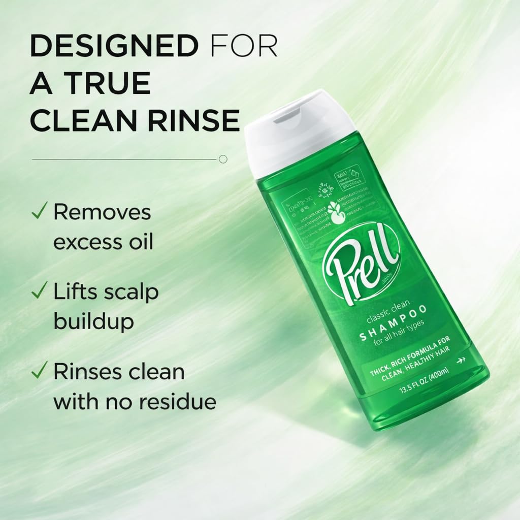 Prell Original Green Shampoo – Classic Clean Deep Cleansing Shampoo for Men & Women | 13.5 oz | 4 Pack