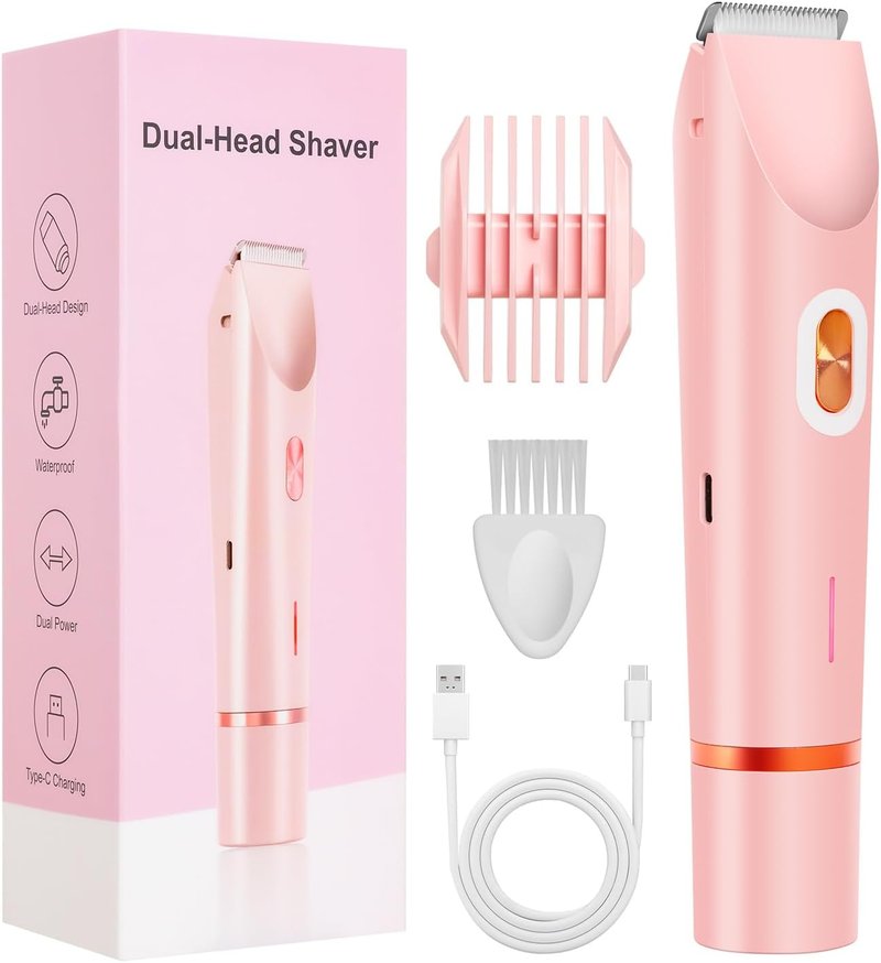 Dermave Bikini Trimmer - 2-in-1 Electric Shaver for Women | Cordless, Waterproof, Painless, Pink