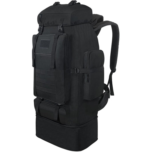 Vaupan Hiking Backpack, 100L Large Camping Backpack, Expandable Waterproof Molle Rucksack, Outdoor Sport Travel Daypack Military Tactical Back pack for Men Women (Black)