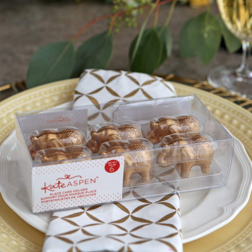 Kate Aspen Lucky Golden Elephant Place Card Holders, Photo Holders, Party Favors, Indian Wedding Decorations, Placecards, Place Setting, (Set of 6)