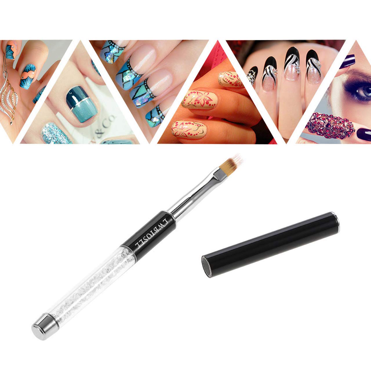 LWBTOSEE 2pc Nail Ombre Brush Nail Art Painting Pen Brush UV Gel Polish Gradient Color Rhinestone Crystal Acrylic Nail Drawing Pen