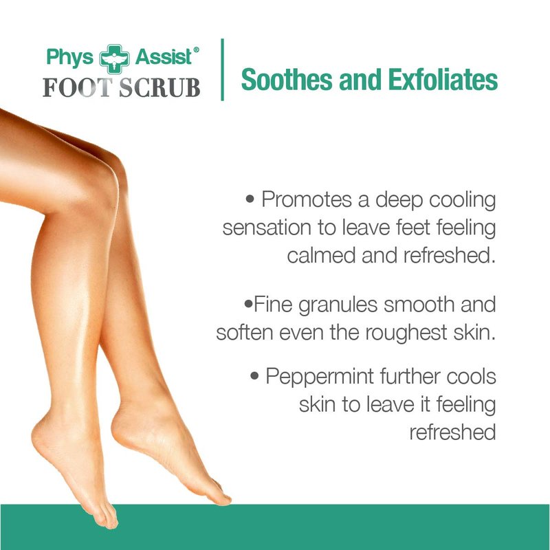 PhysAssist Foot Scrub | 8 oz. Tea Tree & Peppermint Exfoliating Formula for Soothing, Refreshing Feet