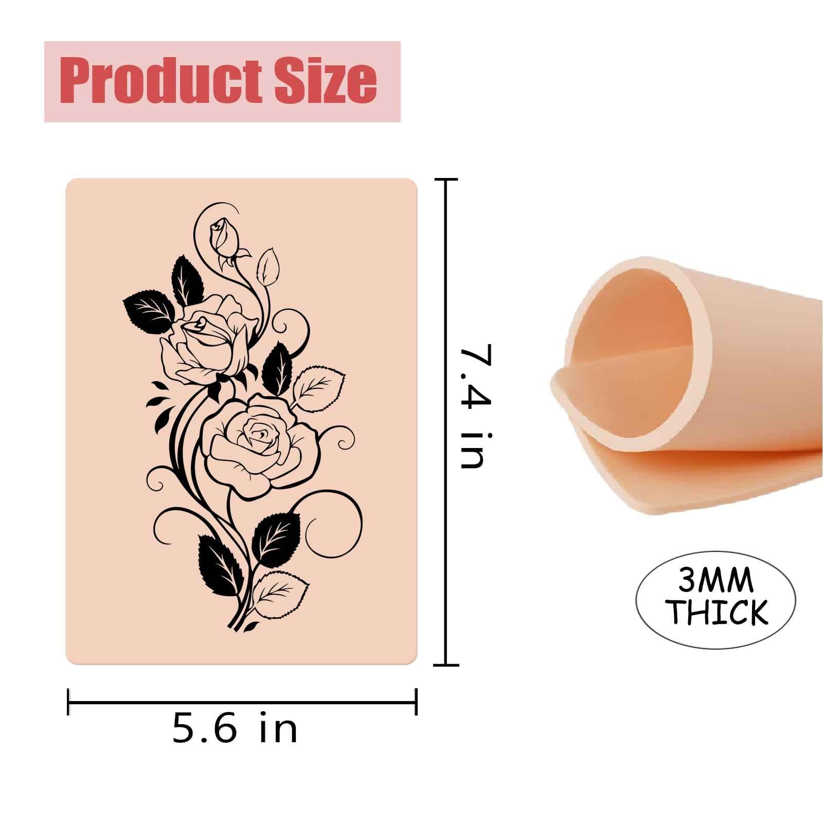 Sotica 8pcs 3mm Tattoo Practice Skins, 6x8" Fake Tattoo Skin Silicone, Realistic Color & Texture, Holds Ink Well, Double-Sided Use, Thick & Sturdy, Perfect for Tattoo Artists