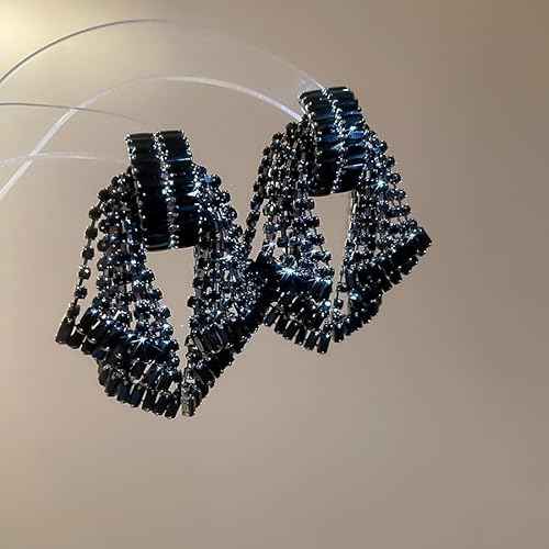 Missgrace Women Silver Hypoallergenic Rhinestone Earrings Dangling Sparkly Black Dangle Earrings Bow Chandelier Earrings Tassel Large Studs Crystal Statement Earrings for Women
