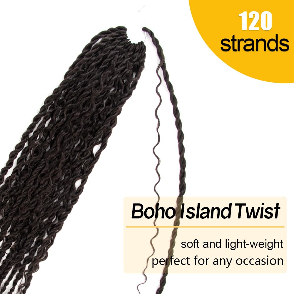 CISINPO Boho Twist Crochet Hair 24 Inch, 8 Packs Wavy Senegalese Twist Crochet Hair with Curly Ends, Black Pre-Looped Pre-Twisted Island Style Goddess Passion Braids (120 Strands, 1B)
