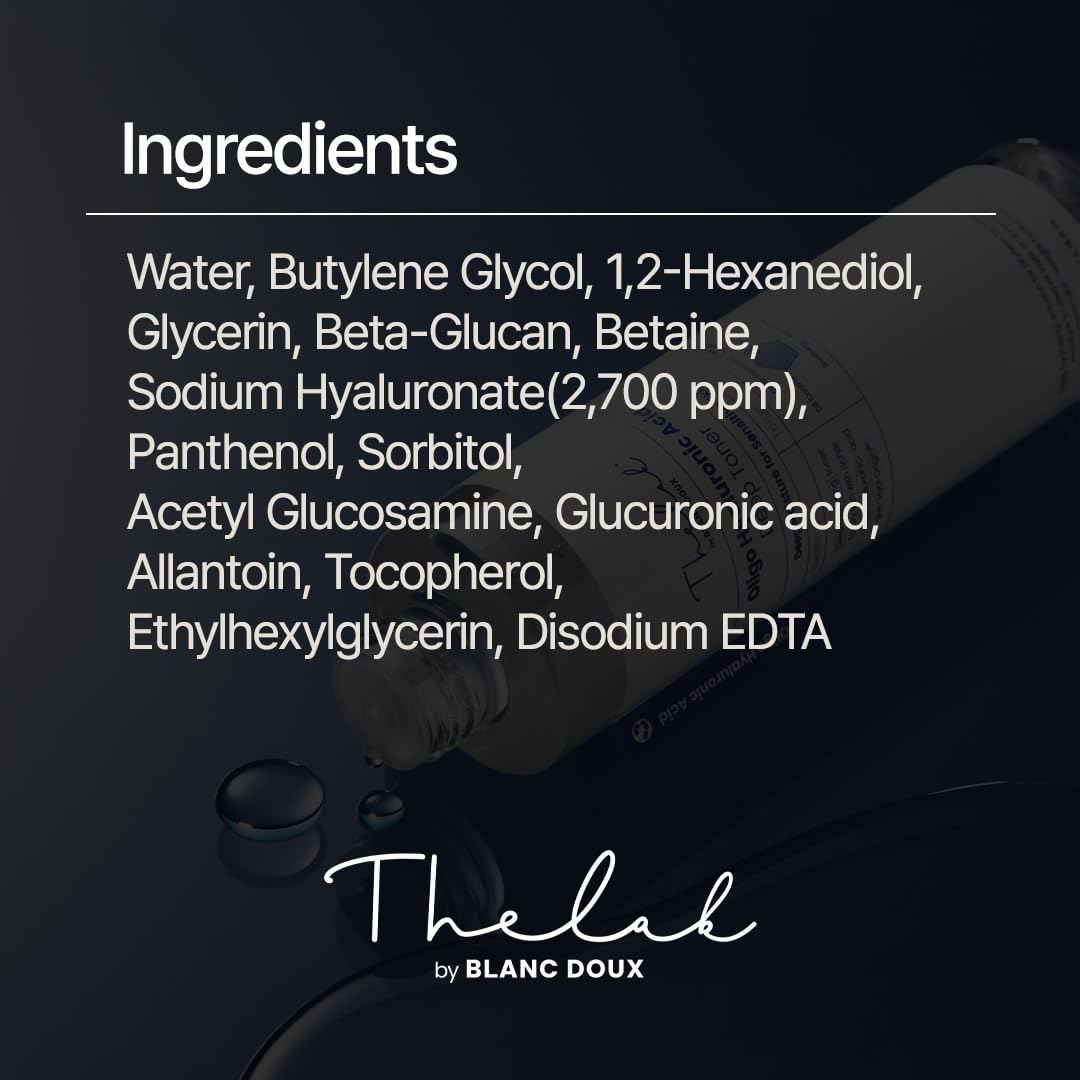 THE LAB BY BLANC DOUX Oligo Ultra-Low Molecular Hyaluronic Acid Deep Moisture Essence Toner Vegan for Sensitive Dry Combination Skin - Hypoallergenic Intense Hydrating Face Moisturizer 17 Fl Oz