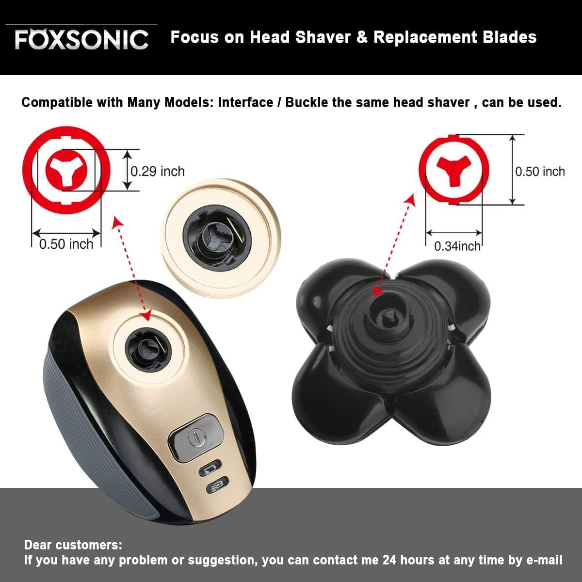 3PCS Replacement Heads for Universal 5-Blade Head Shavers - Black & Gold