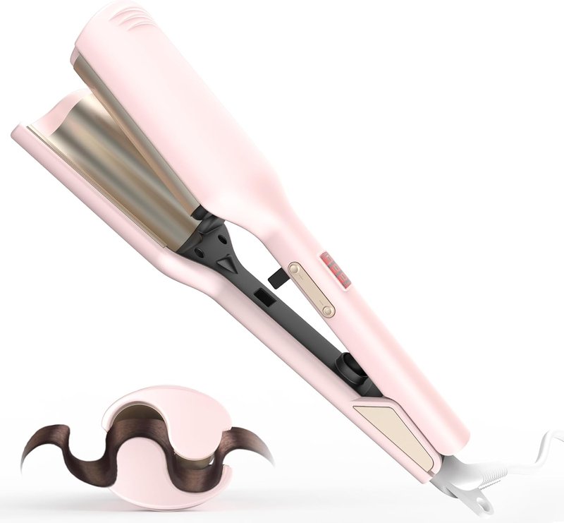 Mini Waver Curling Iron - Ionic Deep Waver Hair Crimper with Ceramic 2 Barrel | Pink, 1.25 Inch