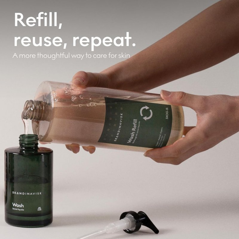 Skandinavisk SKOG ‘Forest’ Hand & Body Wash, Scent Notes: Pine Needles and Fir Cones, Birch Sap and Woodland Lily of the Valley, Coloured Glass Bottle With Pump, 6.75 fl. oz.