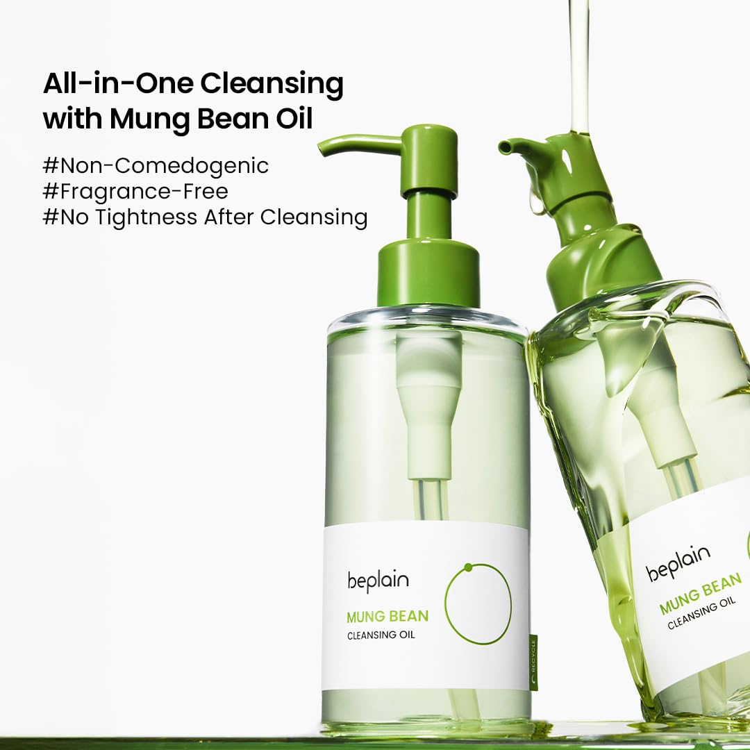 beplain Mung Bean Cleansing Oil | Gentle Makeup Remover for Sensitive Skin | Deep Pore Cleansing & Blackhead Care with Panthenol | Korean Skincare | 6.76 fl.oz