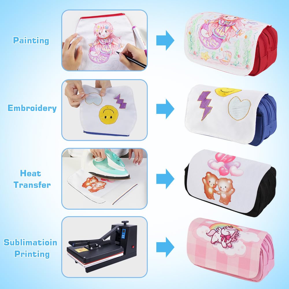Dispalang Printable Blanks Cosmetic Bags Pencil Case Multipurpose DIY Heat Transfer Makeup Bags Toiletry Pouch with Removable Flap for Sublimation