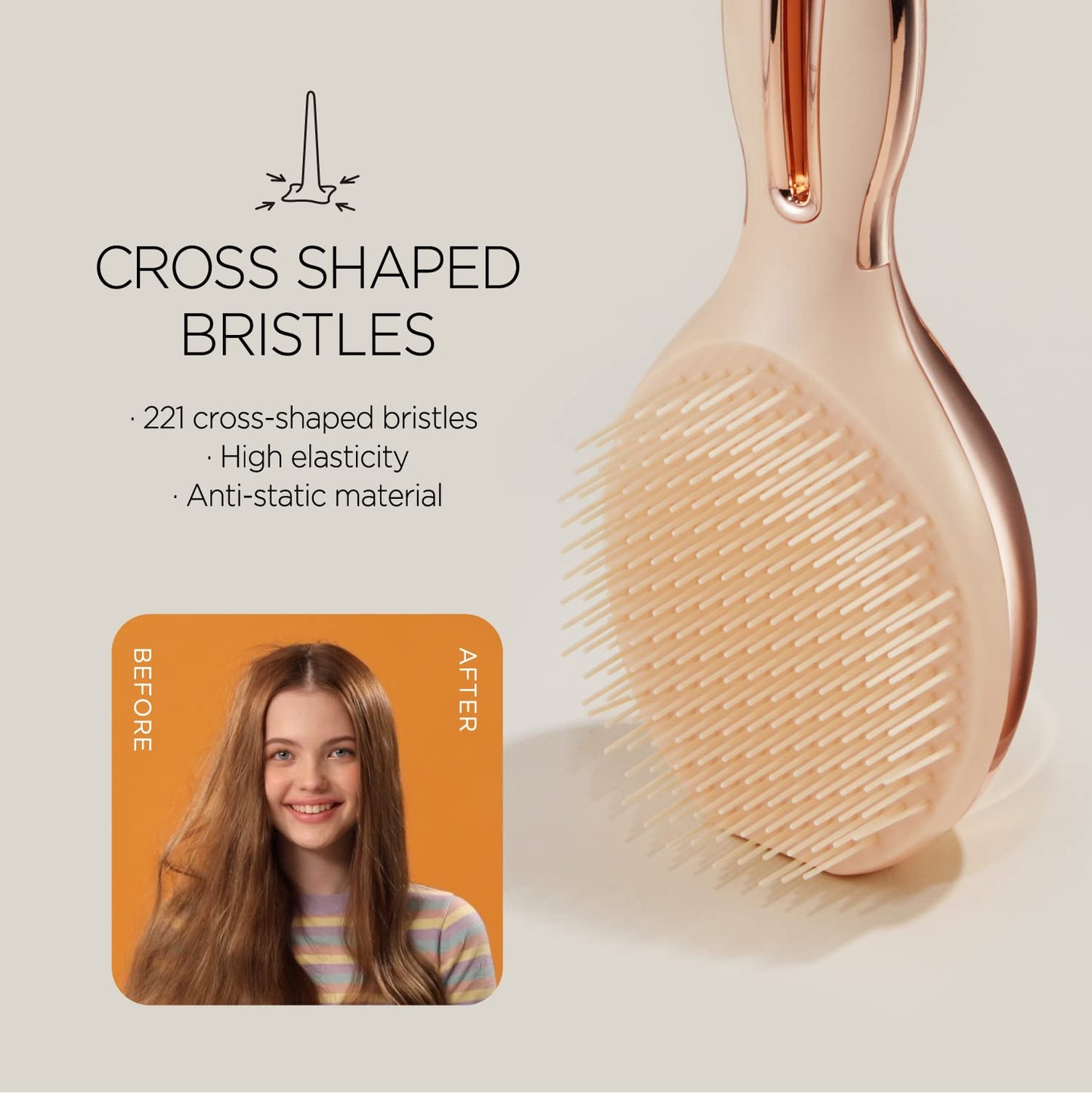 Mellotory, Tangle Rabbit Brush (Rose Gold-Hard Bristles), Gentle Touch Detangler Hair Brush for Men Women & Kids. Wet & Dry Hair. Scalp Massager Brush, Detangling Brush for Adult & Kids Hair