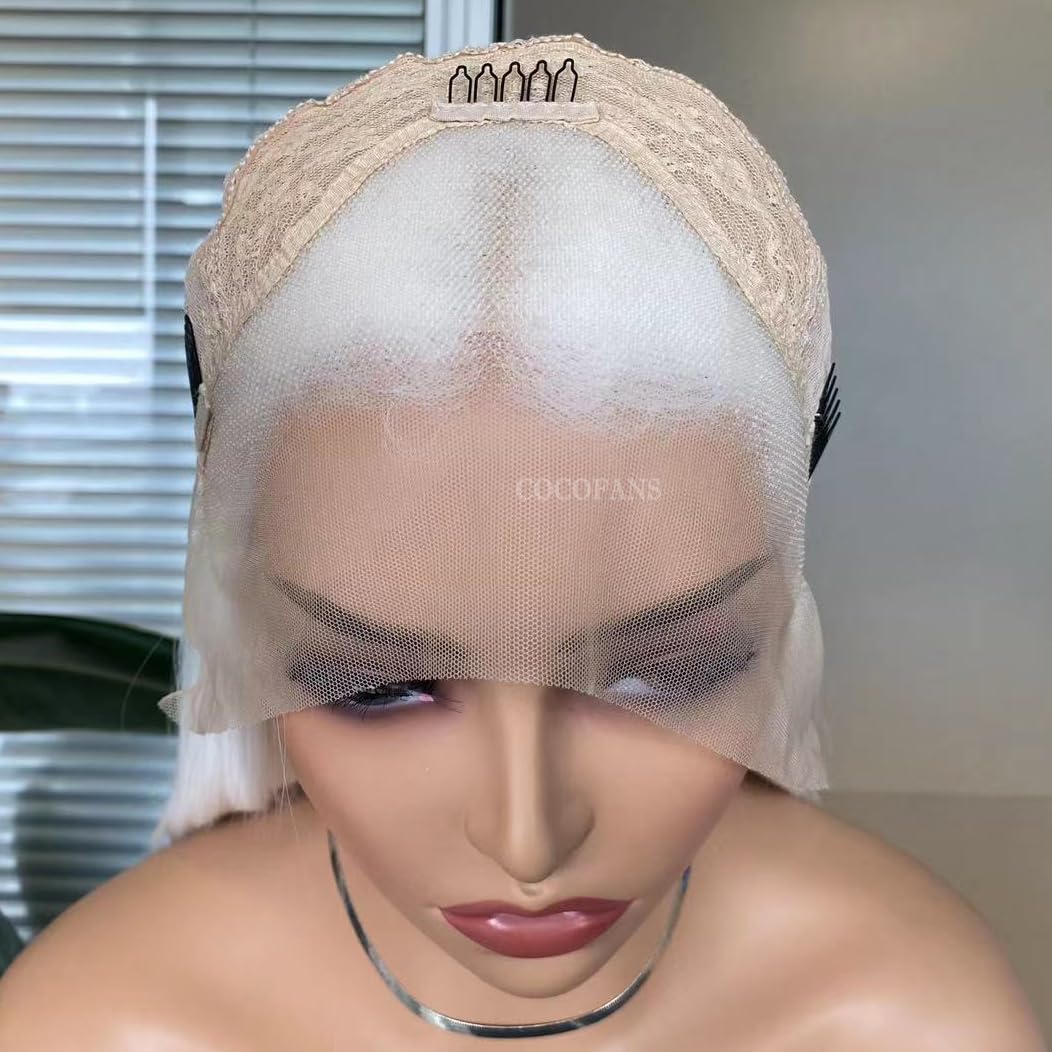 COCOFANS Long Silky Straight White Synthetic Lace Front Wigs for Women