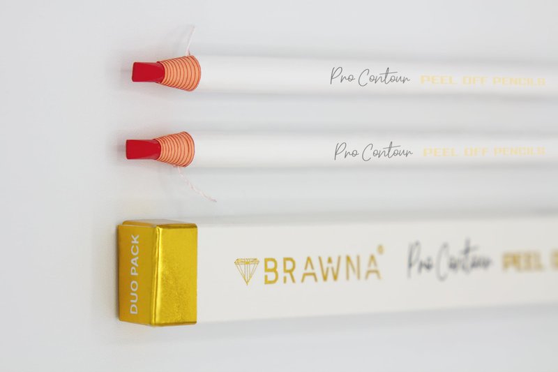 BRAWNA Pro Contour Peel Off Pencil for Eyebrow and Lip Mapping - Set of 2 - Red - PMU Supplies- Lip Blushing Supplies