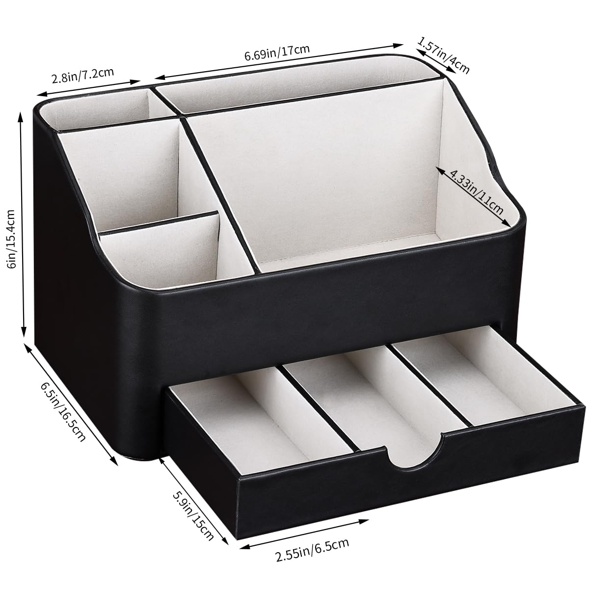 KINGFOM Leather Makeup Organizer with Drawer, Cosmetic Storage for Dresser Countertop and Bathroom Vanity, Beauty Holder for Lipstick Brush Skincare, Mother’s Day Gift for Mom(Black)