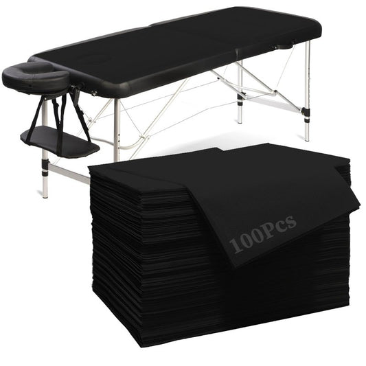 Disposable bed cover 31.5 * 71 inches, 100 pieces black, thick breathable non-woven massage bed sheet, suitable for hydrotherapy, beauty salons, hospitals