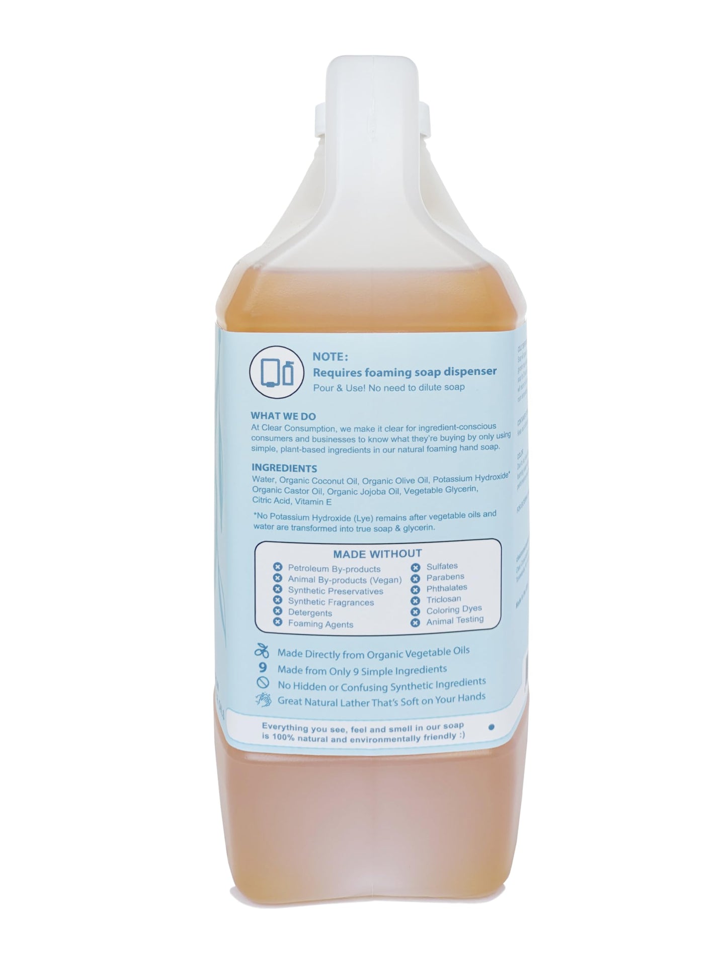 Clear Consumption All Natural Lavender Plant-Based Foaming Hand Soap Refill - Made Directly from Organic Vegetable Oils, 64 oz