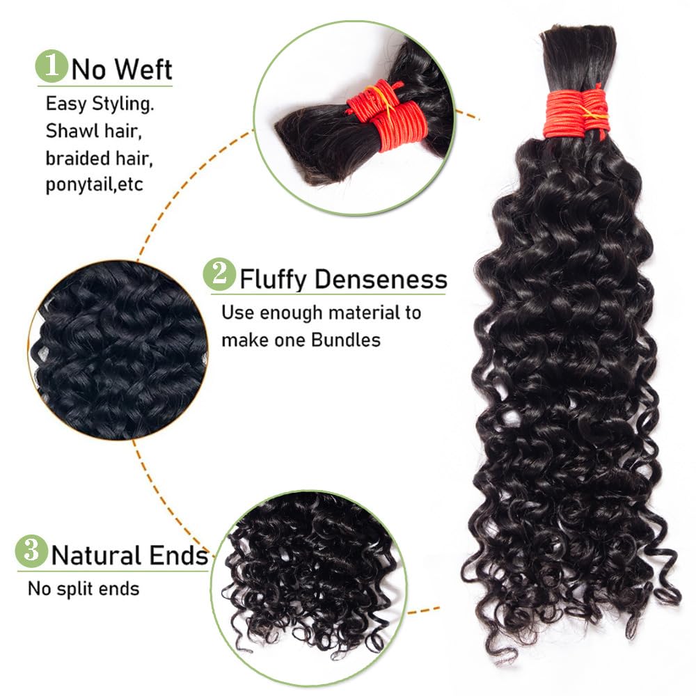 YOMIO Human Braiding Hair 18 Inch 100g (1Pack-2Bundles) Water Wave Human Hair Bulk for Braiding No Weft Bundle Virgin Curly Human Hair Bulk for Boho Braids Wet and Wavy Natural Black Color