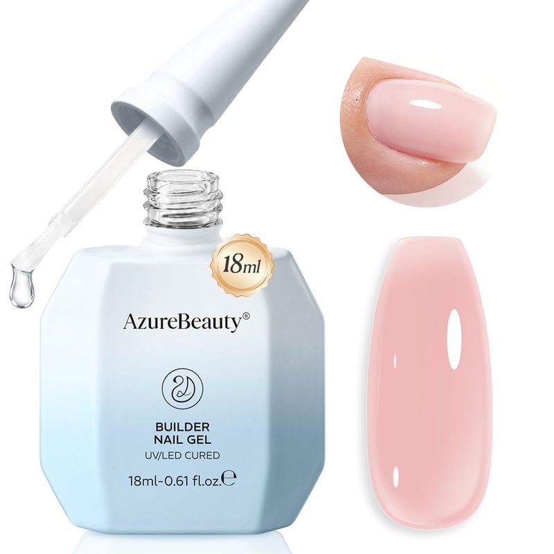 AzureBeauty Builder Gel for Nails, 18ml 7-in-1 Rose Blush Self-Leveling Nail Strengthener for beginners, UV/LED Soak Off Builder Gel for Apex, Extension, Overlay & Rhinestone, Base & Top Coat Needed