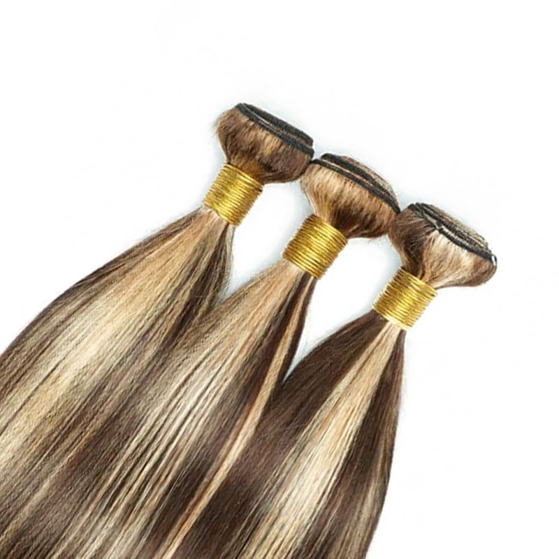 Fabimiya Bundles Human Hair 08 10 12 Inch Straight P4/613 Human Hair Bundles 12A Unprocessed Brazilian Virgin Hair Quick Weave Bundles for Black Women