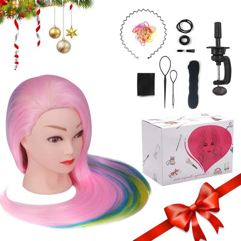 MYSWEETY 29 Inch Colorful Hair Mannequin Head - Cosmetology Training Doll with Clamp & Practice Tools | Pink