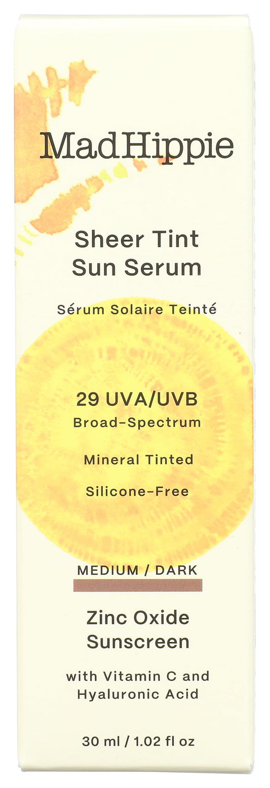 Mad Hippie Sheer Tint (Medium/Dark) SPF 29+ Sun Serum, Vitamin C & Hyaluronic Acid, Zinc Oxide Sunscreen, Reef-Safe, 1.02 Oz