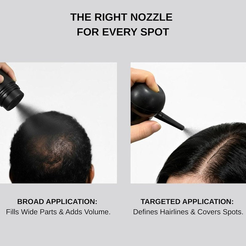 Hair Building Fibers - Thicker Fuller Hair & Beard Enhancer | 2-in-1 Kit with Spray Applicator (Black)
