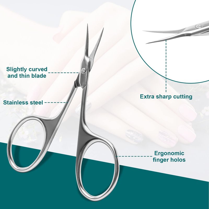 CGBE Manicure Scissors, Extra Fine Eyebrow Scissors for Grooming, Curved Blade Nail Scissors Precise Pointed Tip Grooming Kit for Eyebrow, Eyelash, Trim Nail and Dry Skin