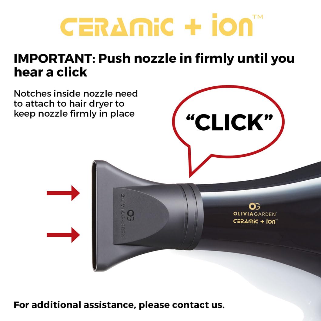 Olivia Garden 1875W Ceramic + Ion Professional Hair Dryer for Men and Women - Fast Drying Blow Dryer - Powerful Ionic Generator - 3 Heat Settings - with 2 Nozzles and Storage Bag - (Black/Gold)