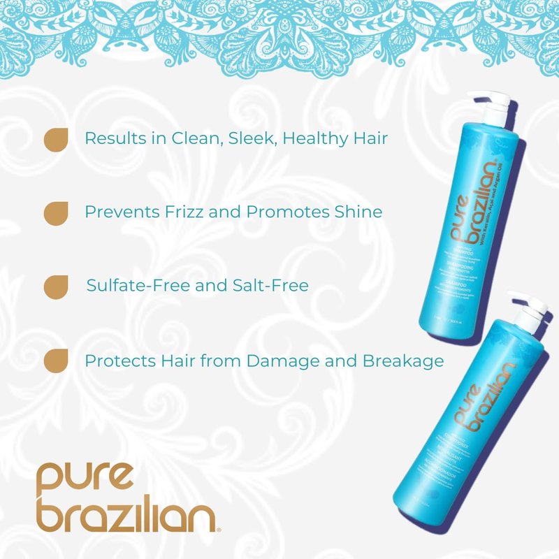 Anti-Frizz Shampoo and Conditioner Set - Pure Brazilian Formula with Pumps | 1 Liter