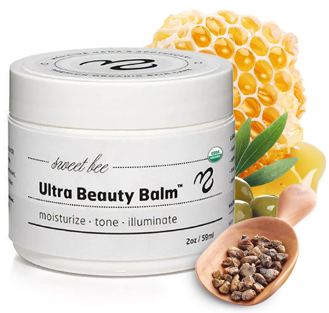 Sweet Bee Naturals Ultra Beauty Balm – Certified Organic Moisturizer Face Cream, Hydrating, Anti-Aging, Soothing, Firming, & Nourishing Facial Moisturizer, Face Lotion with Honey & Beeswax 2 oz