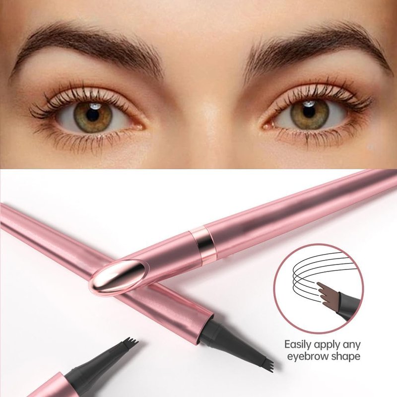 Waterproof Eyebrow Pen - 3D Microblading Pencil with 4 Tips | Long-Lasting Smudge-Proof Eyebrow Definer in Dark Brown