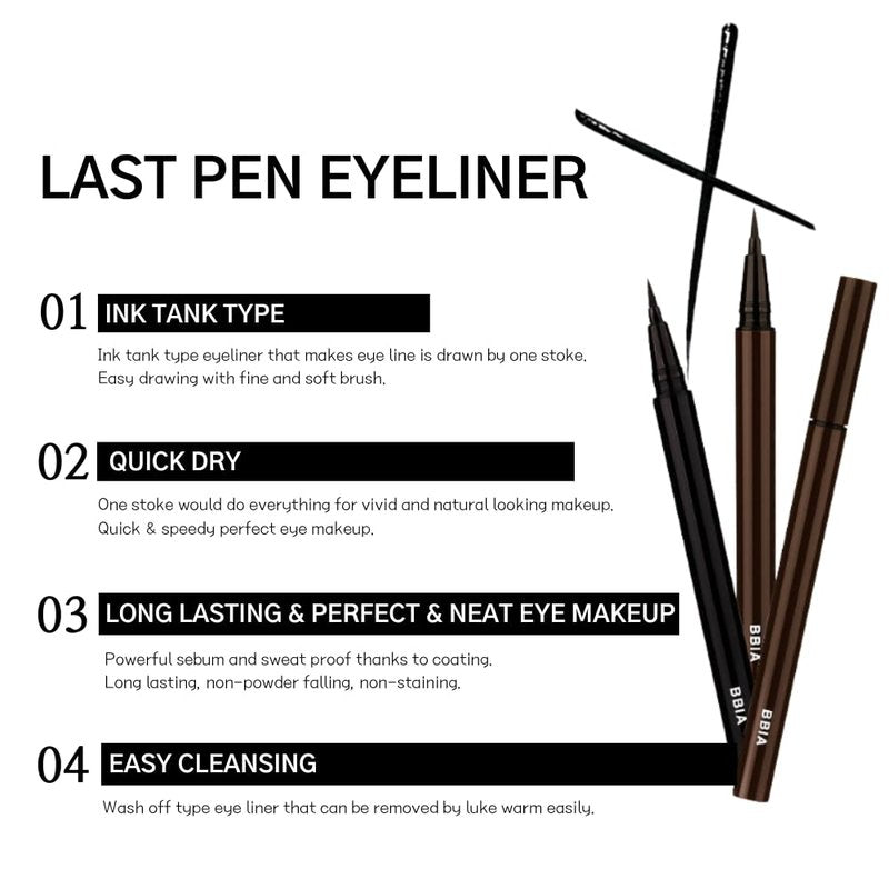 BBIA Last Pen Eyeliner - Waterproof Liquid Pen Eye Liner Long-Lasing Quick Dry Multi-Proof Easy Drawing Ink Tank Type with Precise & Flexible Fine Brush No-Skip Korean Eye Makeup (02 SHARPEN BROWN)