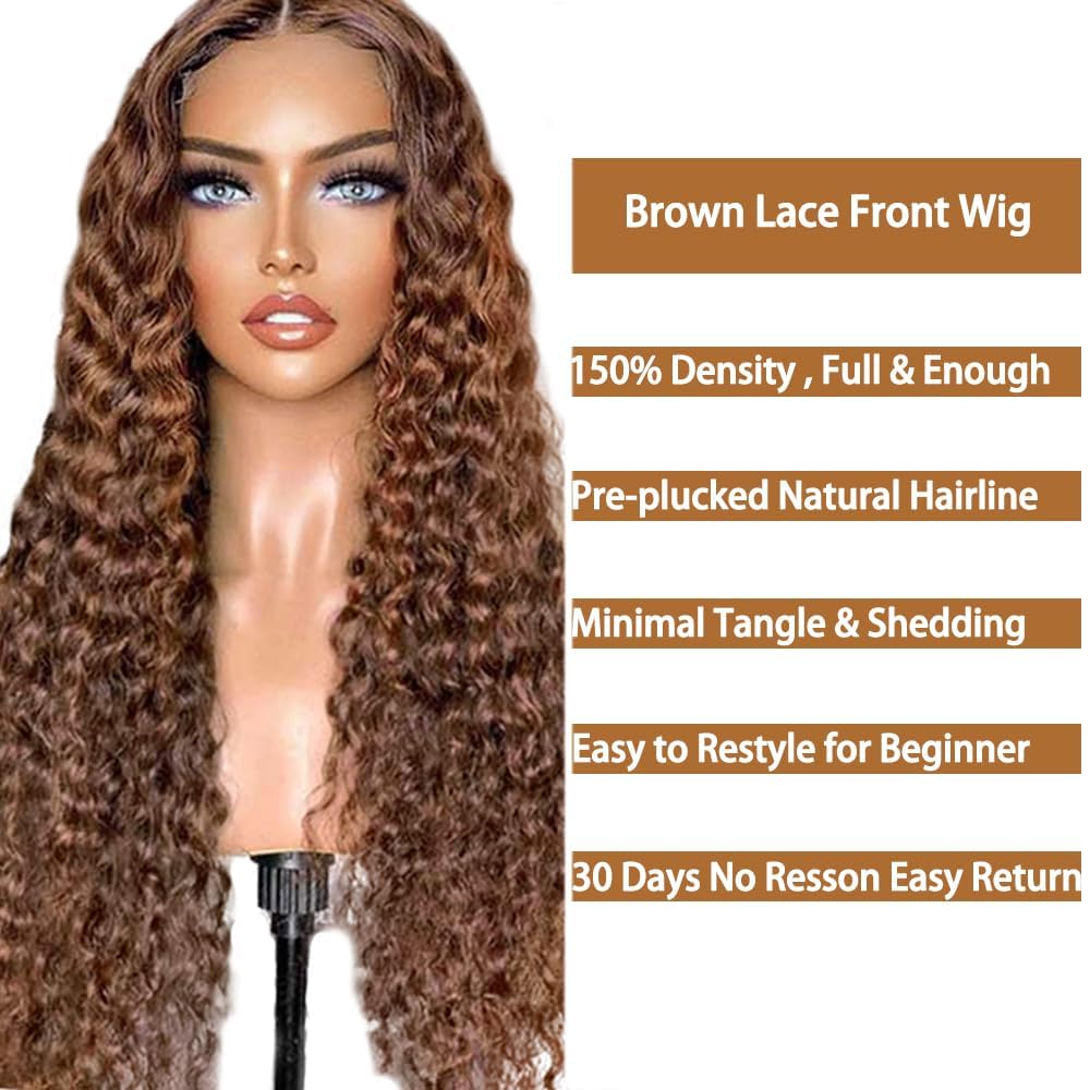 Labamiya Highlight Deep Wave Human Hair Wig 4x1 T Closure Glueless Wigs Human Hair Pre Plucked Pre Cut Lace Closure Glueless Wigs Elastic Band 200% Density P4/30 Honey Blonde Color