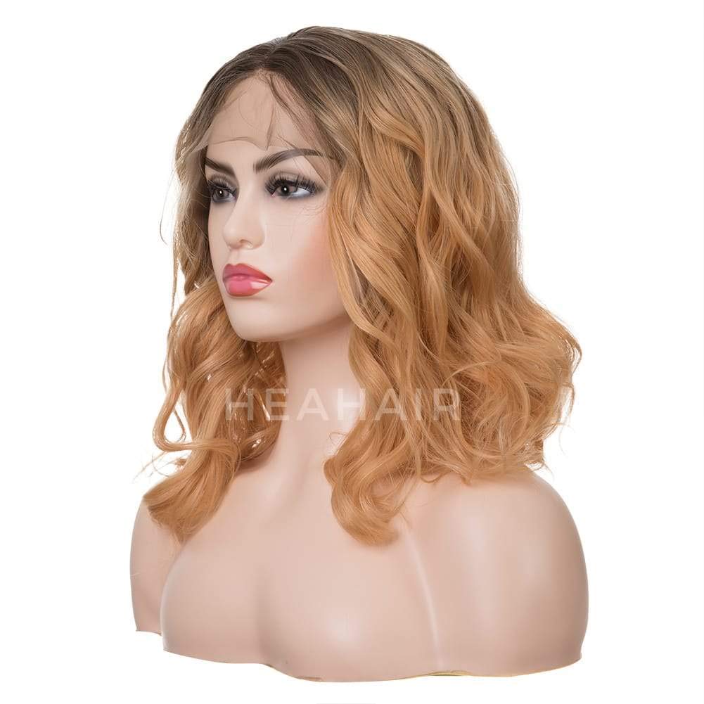 HEAHAIR Ombre Light Orange Brown Bob Synthetic Lace Front Wig Water Wave Heat Resistant Synthetic Fiber Hair Handmade 13x4inch Lace Front Super Natural Lace Front Wigs HS7107