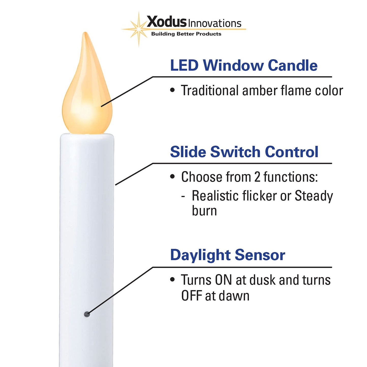 Xodus Innovations FPC1221A 8 inch Battery Operated LED Dusk to Dawn Window Candle with Amber Steady On or Flicker Flame, Black/Antique Bronze