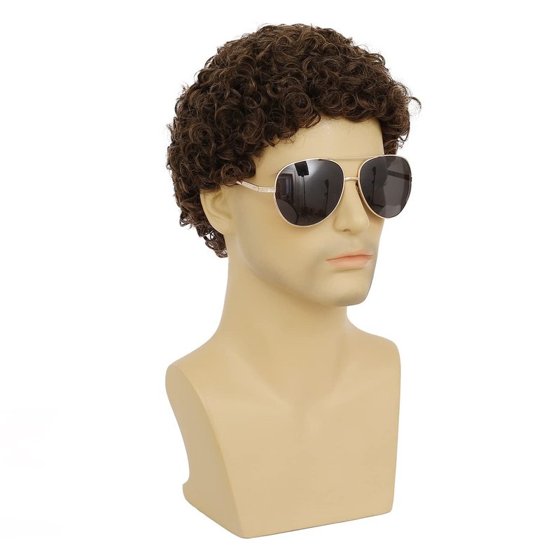 RicHyun Short Curly Brown Wig for Men Short Curly Afro Synthetic Natural Looking Daily Party Costume Halloween Wigs for Male Guys