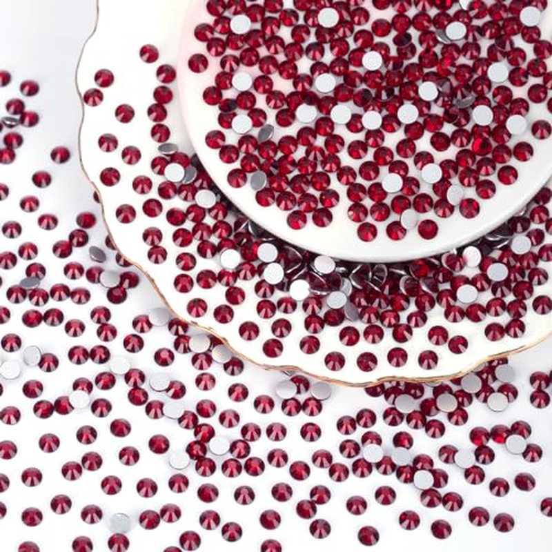 10000PCS Dark Red Rhinestones Bulk, Flat Back Crystal Glass Stone Round Gems,SS20, 4.6-4.8mm