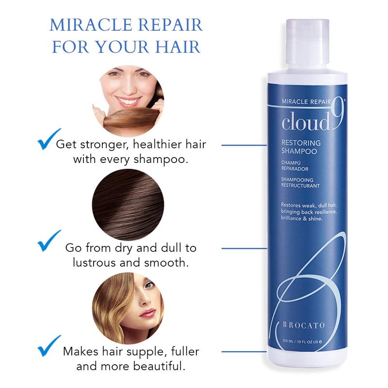 Brocato Cloud 9 Restoring Shampoo, 10 Fl Oz | Miracle Repair, Moisturizing, Hydrate, & Revitalizing Shampoo | For Weak, Dull, & Damaged Hair | Restore Resilience, Health & Shine